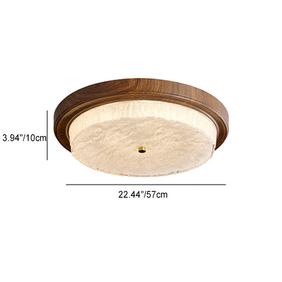 Plafonnier LED moderne minimaliste rond à ondulation d'eau avec cadre en fer à grain de bois et abat-jour en verre pour salon 