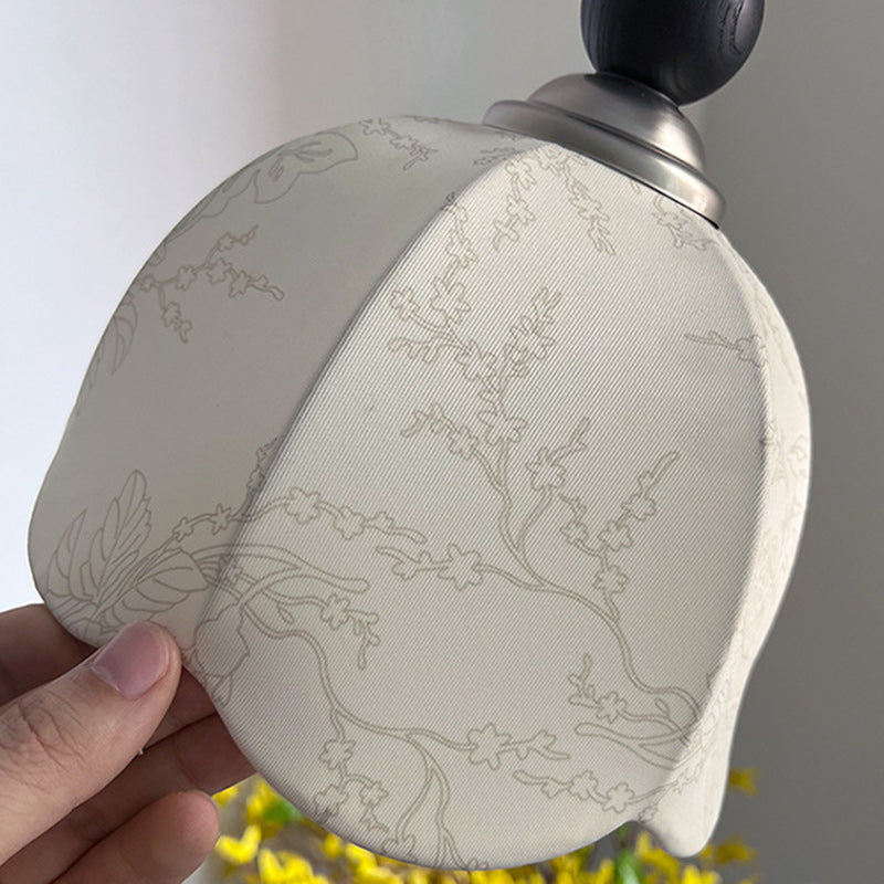 Lustre Suspendu 1-Lumière avec Abat-Jour en Tissu et Matériel en Bois, Perles Rondes Vintage Traditionnelles pour Salon 
