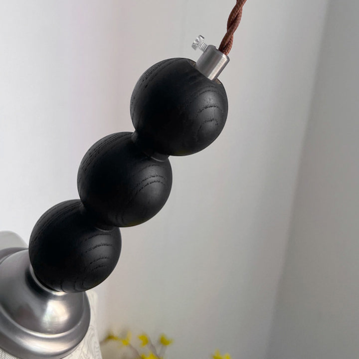 Lustre Suspendu 1-Lumière avec Abat-Jour en Tissu et Matériel en Bois, Perles Rondes Vintage Traditionnelles pour Salon 