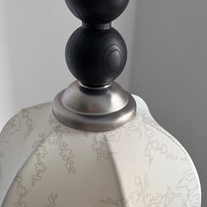 Lustre Suspendu 1-Lumière avec Abat-Jour en Tissu et Matériel en Bois, Perles Rondes Vintage Traditionnelles pour Salon 