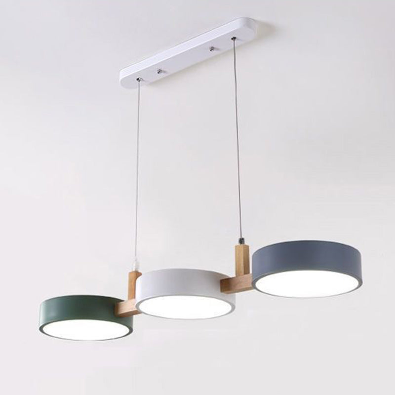 Lustre Contemporain Nordique Rond Métal Bois Acrylique Abat-jour LED pour Salle à Manger 