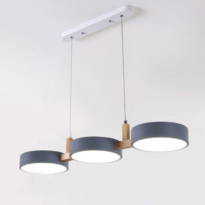 Lustre Contemporain Nordique Rond Métal Bois Acrylique Abat-jour LED pour Salle à Manger 
