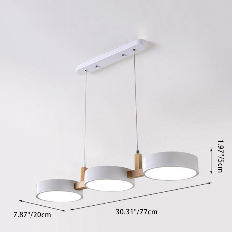 Lustre Contemporain Nordique Rond Métal Bois Acrylique Abat-jour LED pour Salle à Manger 