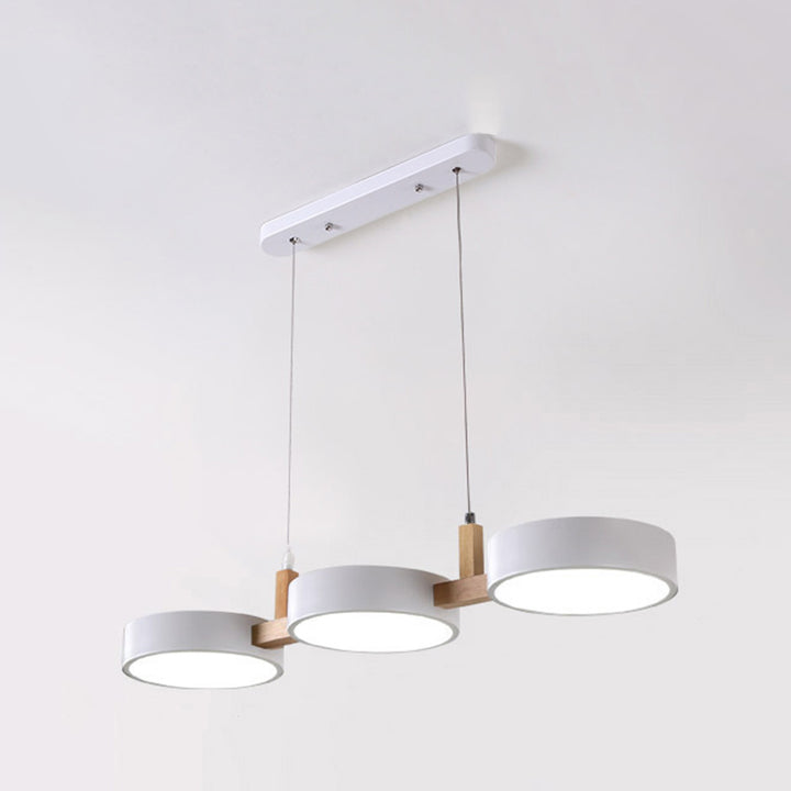Lustre Contemporain Nordique Rond Métal Bois Acrylique Abat-jour LED pour Salle à Manger 