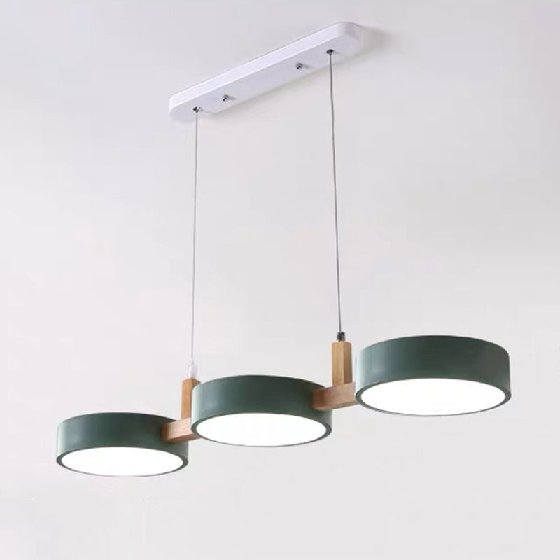 Lustre Contemporain Nordique Rond Métal Bois Acrylique Abat-jour LED pour Salle à Manger 