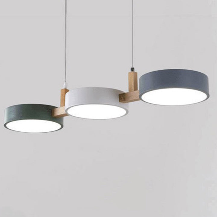 Lustre Contemporain Nordique Rond Métal Bois Acrylique Abat-jour LED pour Salle à Manger 