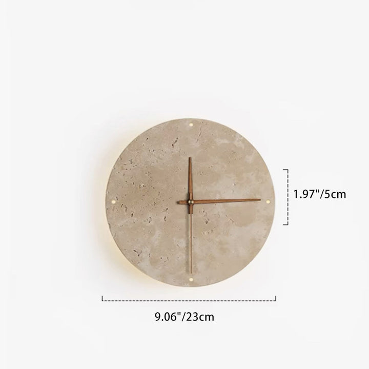 Horloge Ronde Minimaliste Moderne Jaune Travertin Bois Applique Murale LED Pour Salon 
