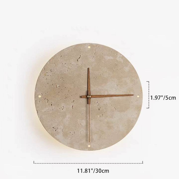 Modern Minimalist Round Clock Yellow Travertine Wood LED Wall Sconce Lamp For Living Room