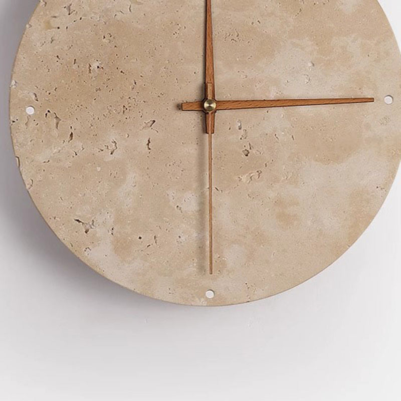 Modern Minimalist Round Clock Yellow Travertine Wood LED Wall Sconce Lamp For Living Room