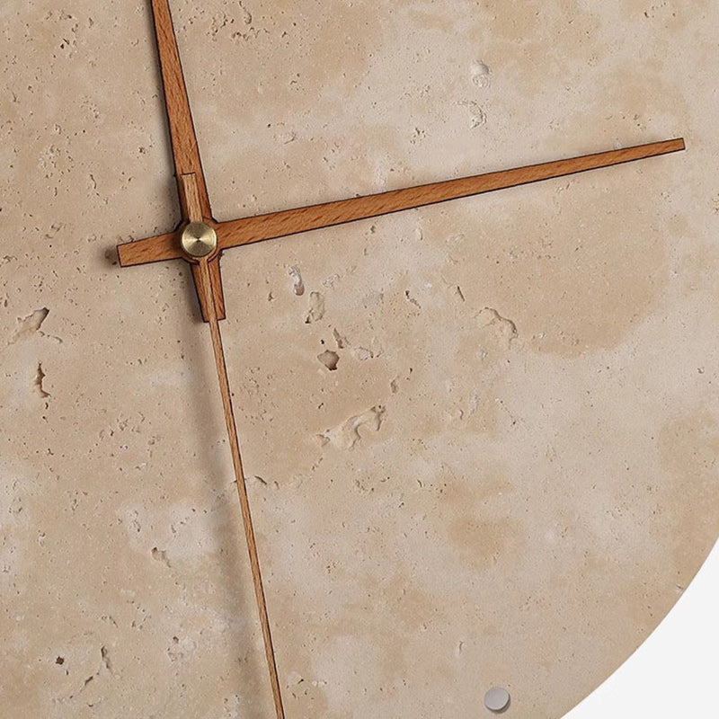 Modern Minimalist Round Clock Yellow Travertine Wood LED Wall Sconce Lamp For Living Room