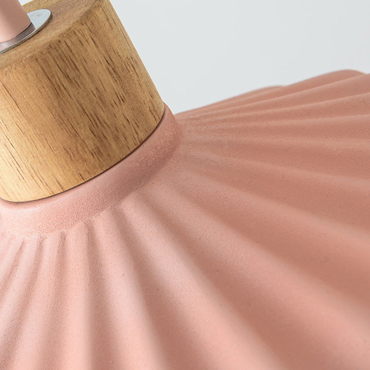 Suspension lumineuse contemporaine nordique ronde plissée en bois et ciment à 1 lumière pour salon 