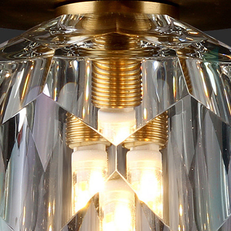 Modern Luxury Round Dome Irregular Orb Full Copper Crystal Shade 1-Light Semi-Flush Mount Ceiling Light For Living Room