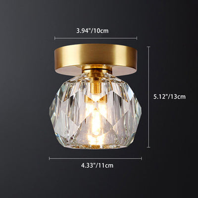 Modern Luxury Round Dome Irregular Orb Full Copper Crystal Shade 1-Light Semi-Flush Mount Ceiling Light For Living Room