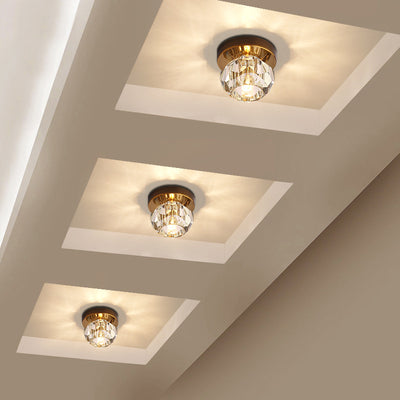 Modern Luxury Round Dome Irregular Orb Full Copper Crystal Shade 1-Light Semi-Flush Mount Ceiling Light For Living Room