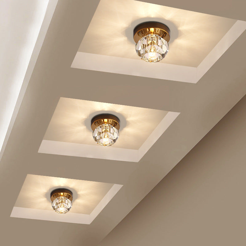 Modern Luxury Round Dome Irregular Orb Full Copper Crystal Shade 1-Light Semi-Flush Mount Ceiling Light For Living Room
