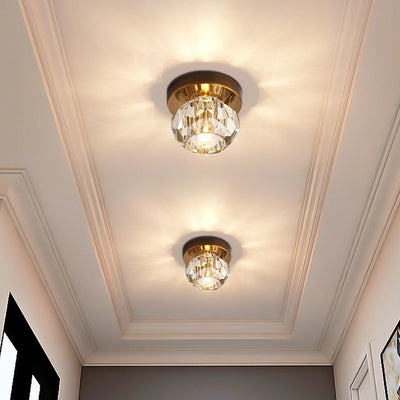 Modern Luxury Round Dome Irregular Orb Full Copper Crystal Shade 1-Light Semi-Flush Mount Ceiling Light For Living Room
