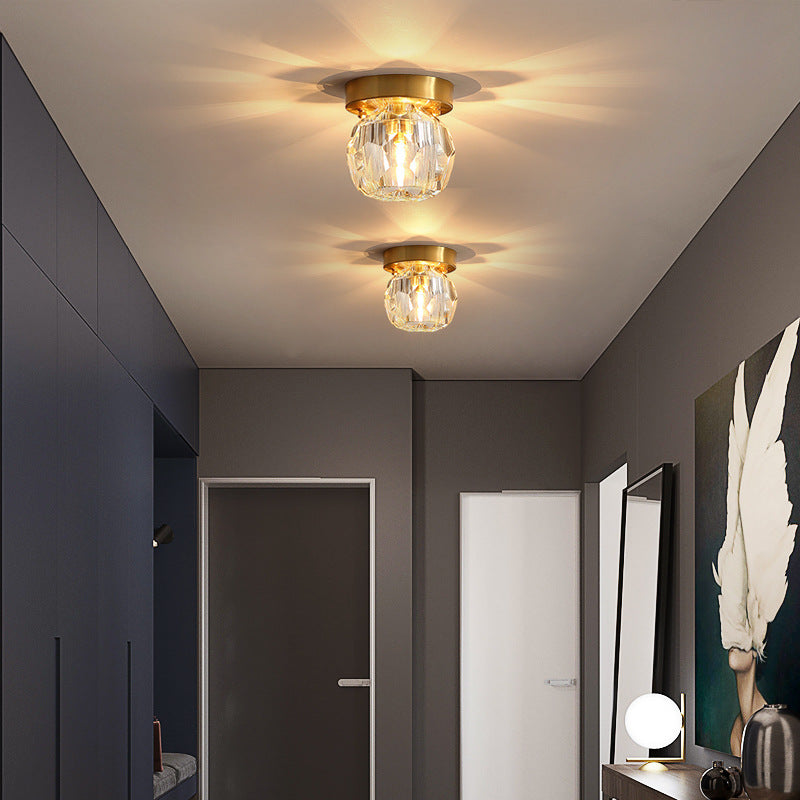 Modern Luxury Round Dome Irregular Orb Full Copper Crystal Shade 1-Light Semi-Flush Mount Ceiling Light For Living Room