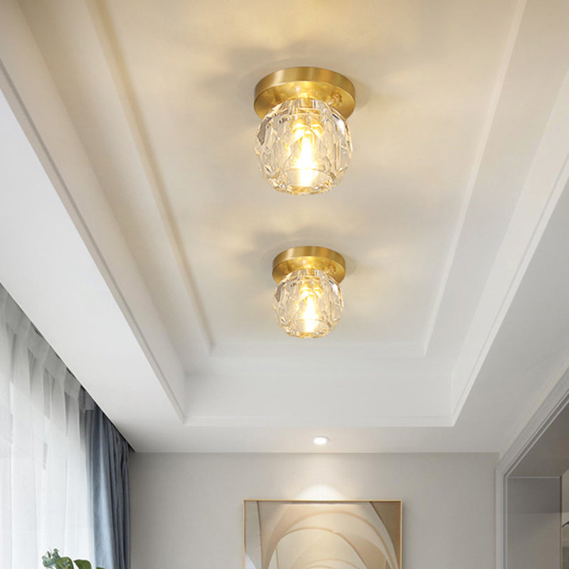 Modern Luxury Round Dome Irregular Orb Full Copper Crystal Shade 1-Light Semi-Flush Mount Ceiling Light For Living Room