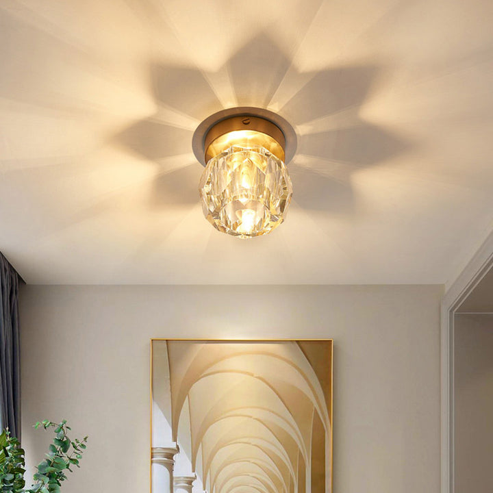 Lámpara de techo semiempotrada de 1 luz con pantalla de cristal de cobre completo en forma de cúpula redonda moderna de lujo irregular para sala de estar 