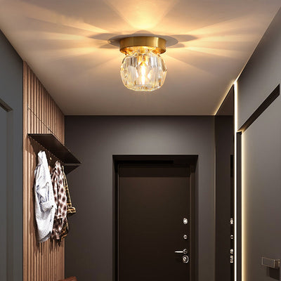 Modern Luxury Round Dome Irregular Orb Full Copper Crystal Shade 1-Light Semi-Flush Mount Ceiling Light For Living Room