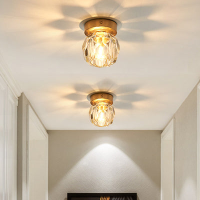 Modern Luxury Round Dome Irregular Orb Full Copper Crystal Shade 1-Light Semi-Flush Mount Ceiling Light For Living Room