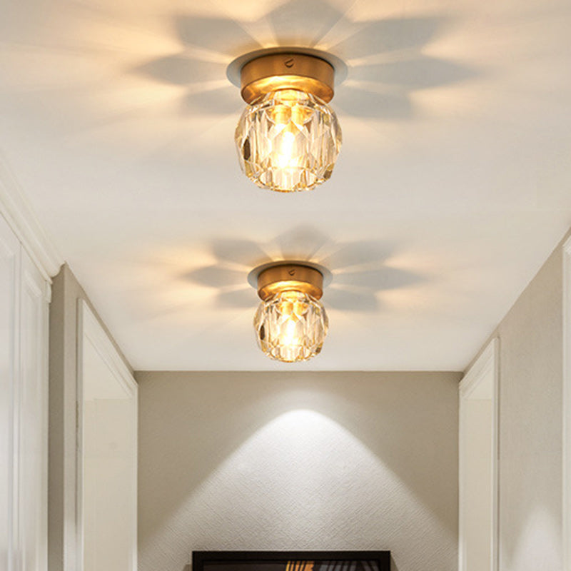 Modern Luxury Round Dome Irregular Orb Full Copper Crystal Shade 1-Light Semi-Flush Mount Ceiling Light For Living Room