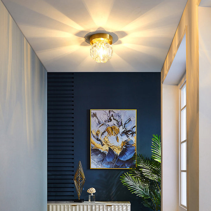 Lámpara de techo semiempotrada de 1 luz con pantalla de cristal de cobre completo en forma de cúpula redonda moderna de lujo irregular para sala de estar 