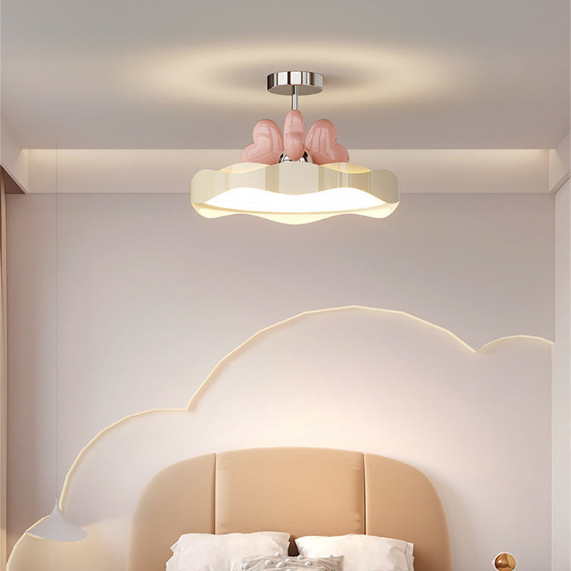 Lustre Plafonnier Semi-Affleurant LED en Fer et Acrylique avec Vague en Forme de Cœur pour Chambre Contemporaine Créative 