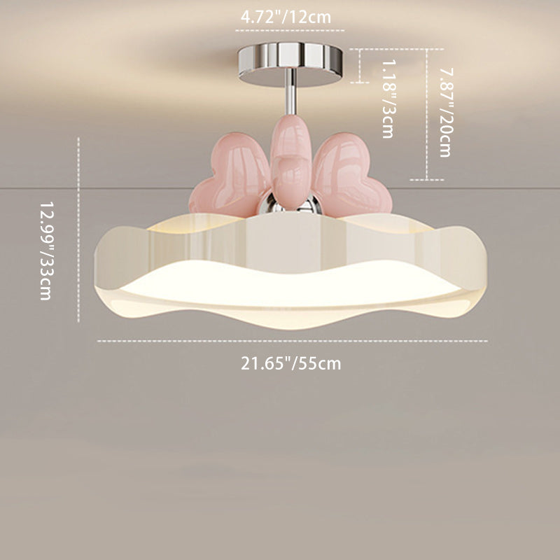Lustre Plafonnier Semi-Affleurant LED en Fer et Acrylique avec Vague en Forme de Cœur pour Chambre Contemporaine Créative 