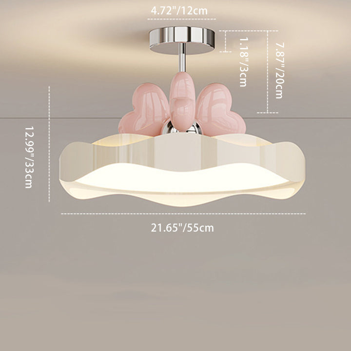 Lustre Plafonnier Semi-Affleurant LED en Fer et Acrylique avec Vague en Forme de Cœur pour Chambre Contemporaine Créative 