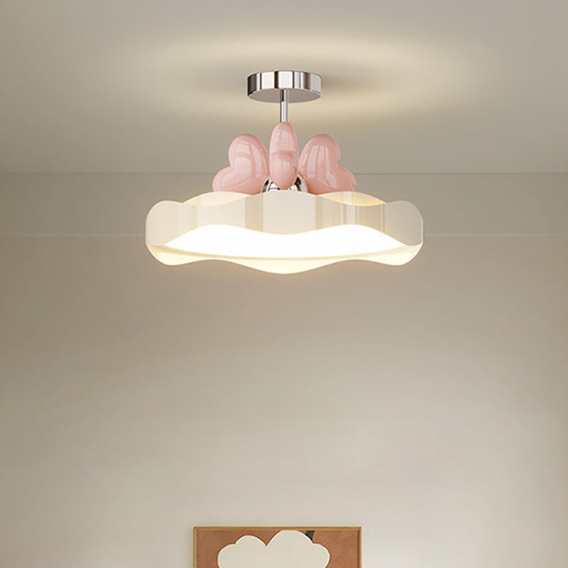 Lustre Plafonnier Semi-Affleurant LED en Fer et Acrylique avec Vague en Forme de Cœur pour Chambre Contemporaine Créative 