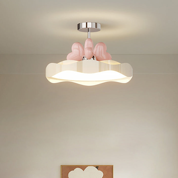 Lustre Plafonnier Semi-Affleurant LED en Fer et Acrylique avec Vague en Forme de Cœur pour Chambre Contemporaine Créative 