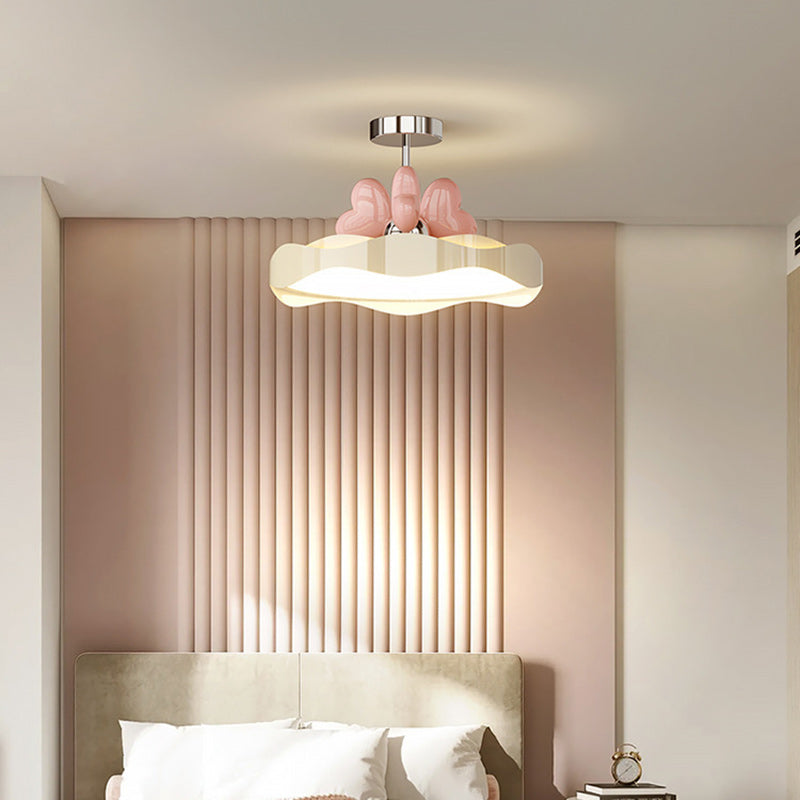 Lustre Plafonnier Semi-Affleurant LED en Fer et Acrylique avec Vague en Forme de Cœur pour Chambre Contemporaine Créative 