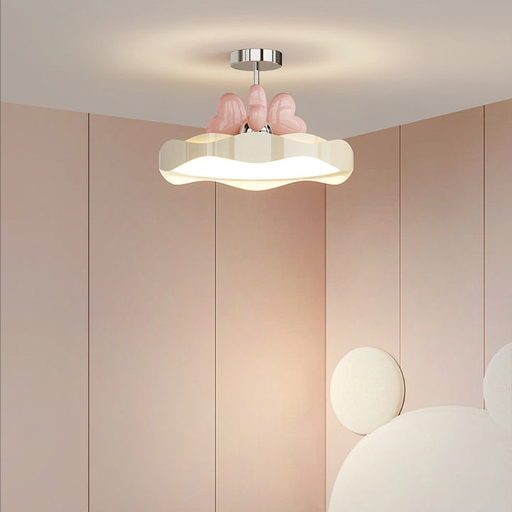 Lustre Plafonnier Semi-Affleurant LED en Fer et Acrylique avec Vague en Forme de Cœur pour Chambre Contemporaine Créative 