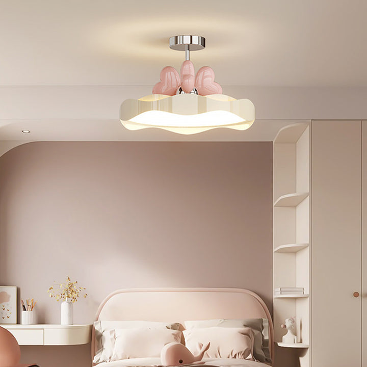 Lustre Plafonnier Semi-Affleurant LED en Fer et Acrylique avec Vague en Forme de Cœur pour Chambre Contemporaine Créative 