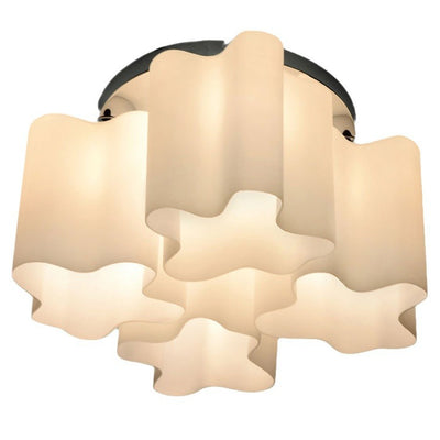 Lustre semi-encastré moderne minimaliste rond avec colonne en verre et matériel floral 1/3/4 lumières pour salon 