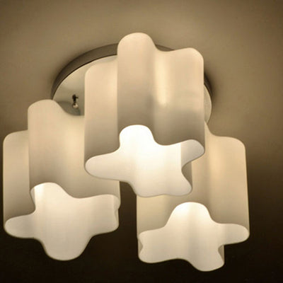 Lustre semi-encastré moderne minimaliste rond avec colonne en verre et matériel floral 1/3/4 lumières pour salon 