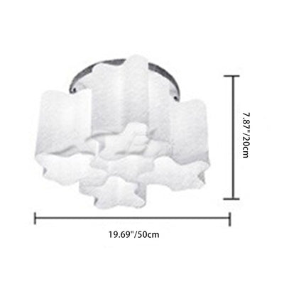 Lustre semi-encastré moderne minimaliste rond avec colonne en verre et matériel floral 1/3/4 lumières pour salon 