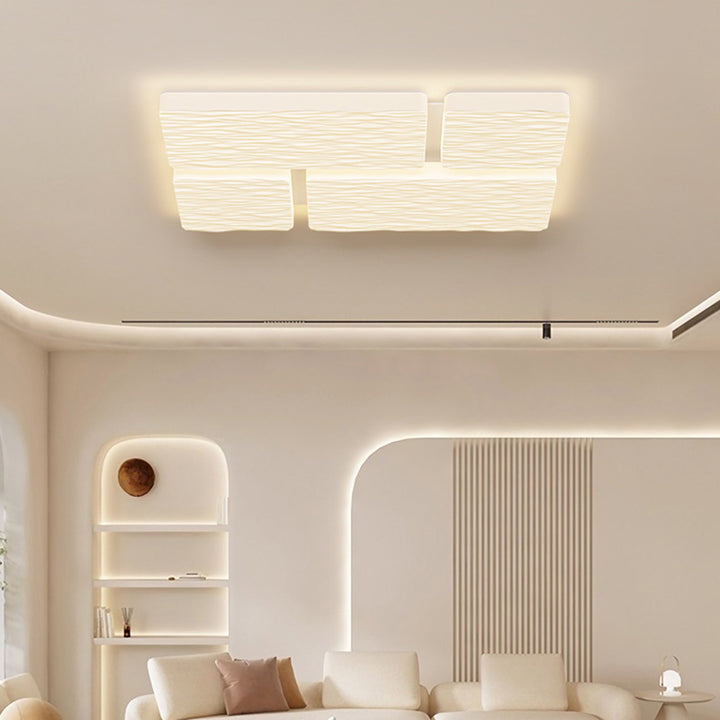 Plafonnier LED moderne minimaliste en fer avec abat-jour en PE à motif carré et rectangulaire pour salon 