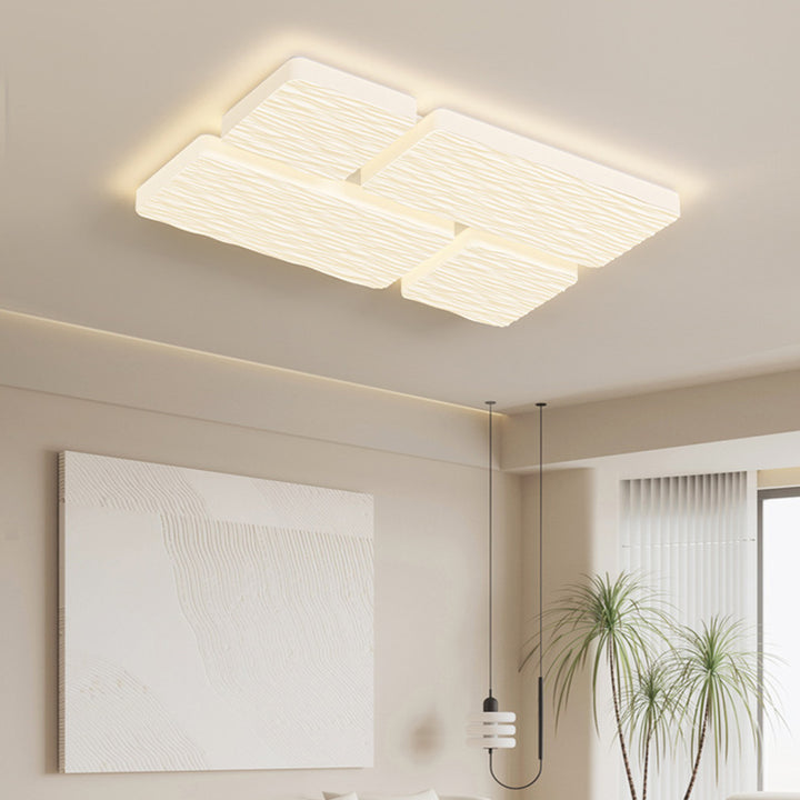 Plafonnier LED moderne minimaliste en fer avec abat-jour en PE à motif carré et rectangulaire pour salon 