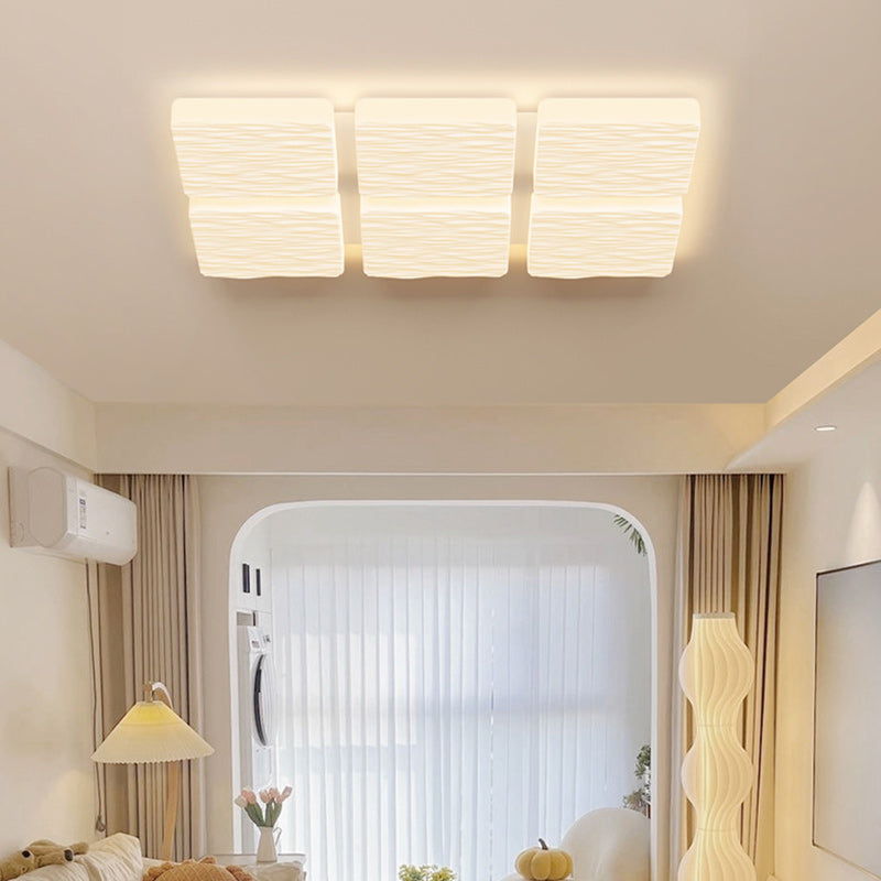 Plafonnier LED moderne minimaliste en fer avec abat-jour en PE à motif carré et rectangulaire pour salon 