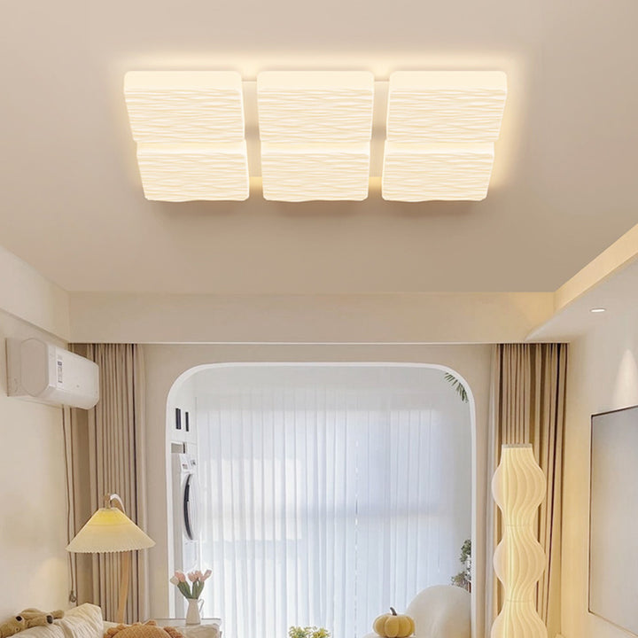 Plafonnier LED moderne minimaliste en fer avec abat-jour en PE à motif carré et rectangulaire pour salon 