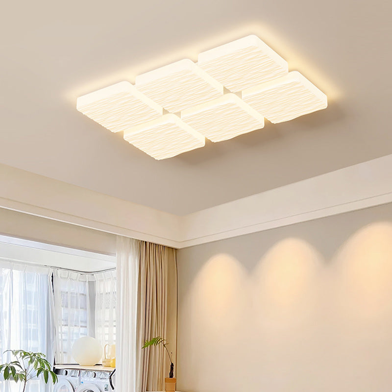 Plafonnier LED moderne minimaliste en fer avec abat-jour en PE à motif carré et rectangulaire pour salon 