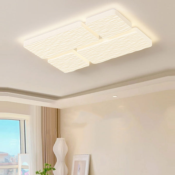Plafonnier LED moderne minimaliste en fer avec abat-jour en PE à motif carré et rectangulaire pour salon 