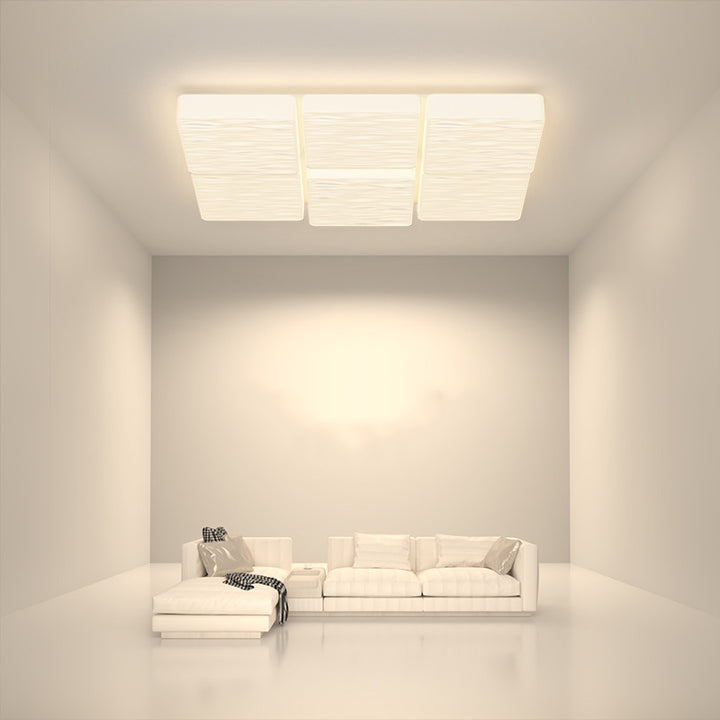 Plafonnier LED moderne minimaliste en fer avec abat-jour en PE à motif carré et rectangulaire pour salon 