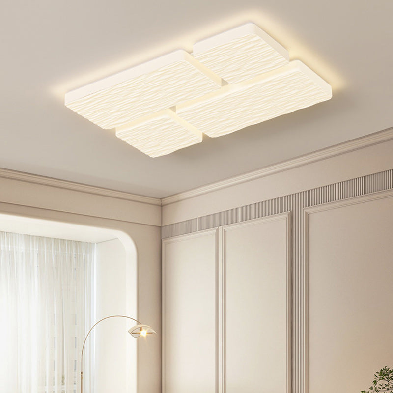 Plafonnier LED moderne minimaliste en fer avec abat-jour en PE à motif carré et rectangulaire pour salon 
