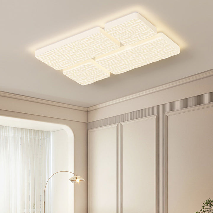 Plafonnier LED moderne minimaliste en fer avec abat-jour en PE à motif carré et rectangulaire pour salon 