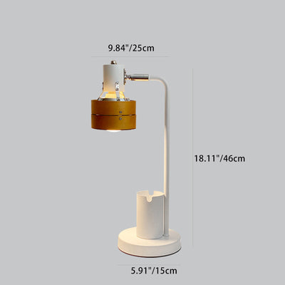 Lámpara de mesa de 1 luz con marco de hierro y pantalla de madera redonda retro contemporánea para dormitorio 