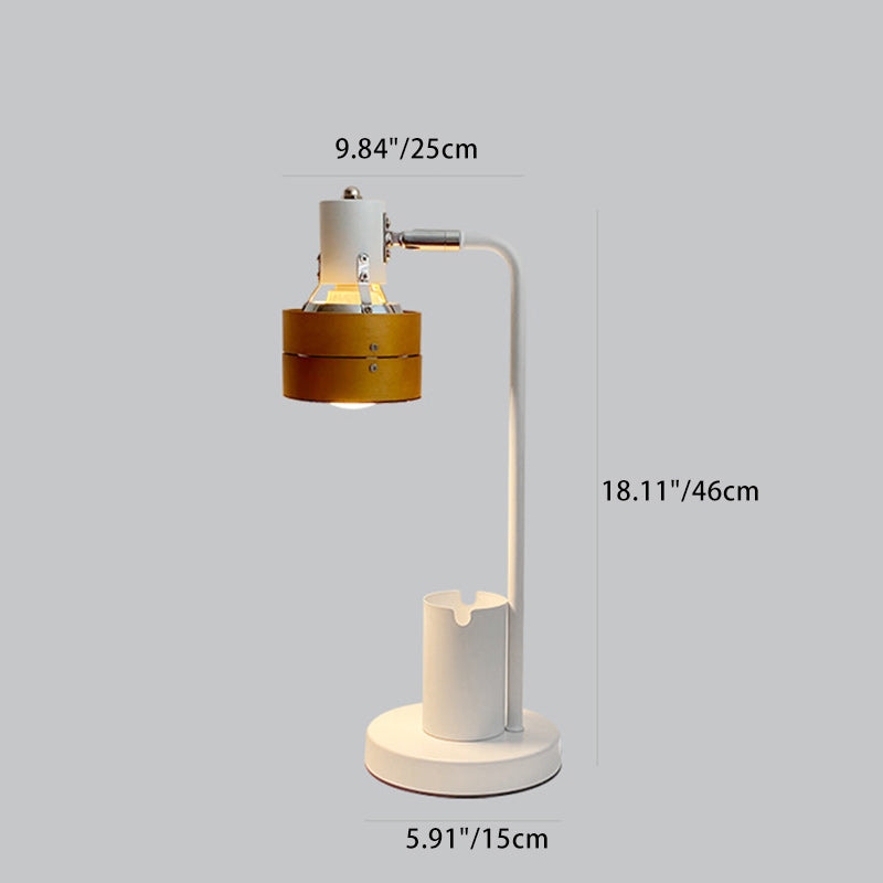 Lámpara de mesa de 1 luz con marco de hierro y pantalla de madera redonda retro contemporánea para dormitorio 