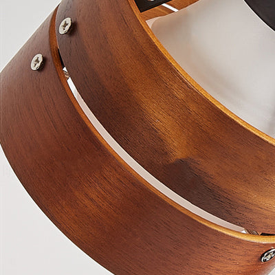 Lámpara de mesa de 1 luz con marco de hierro y pantalla de madera redonda retro contemporánea para dormitorio 